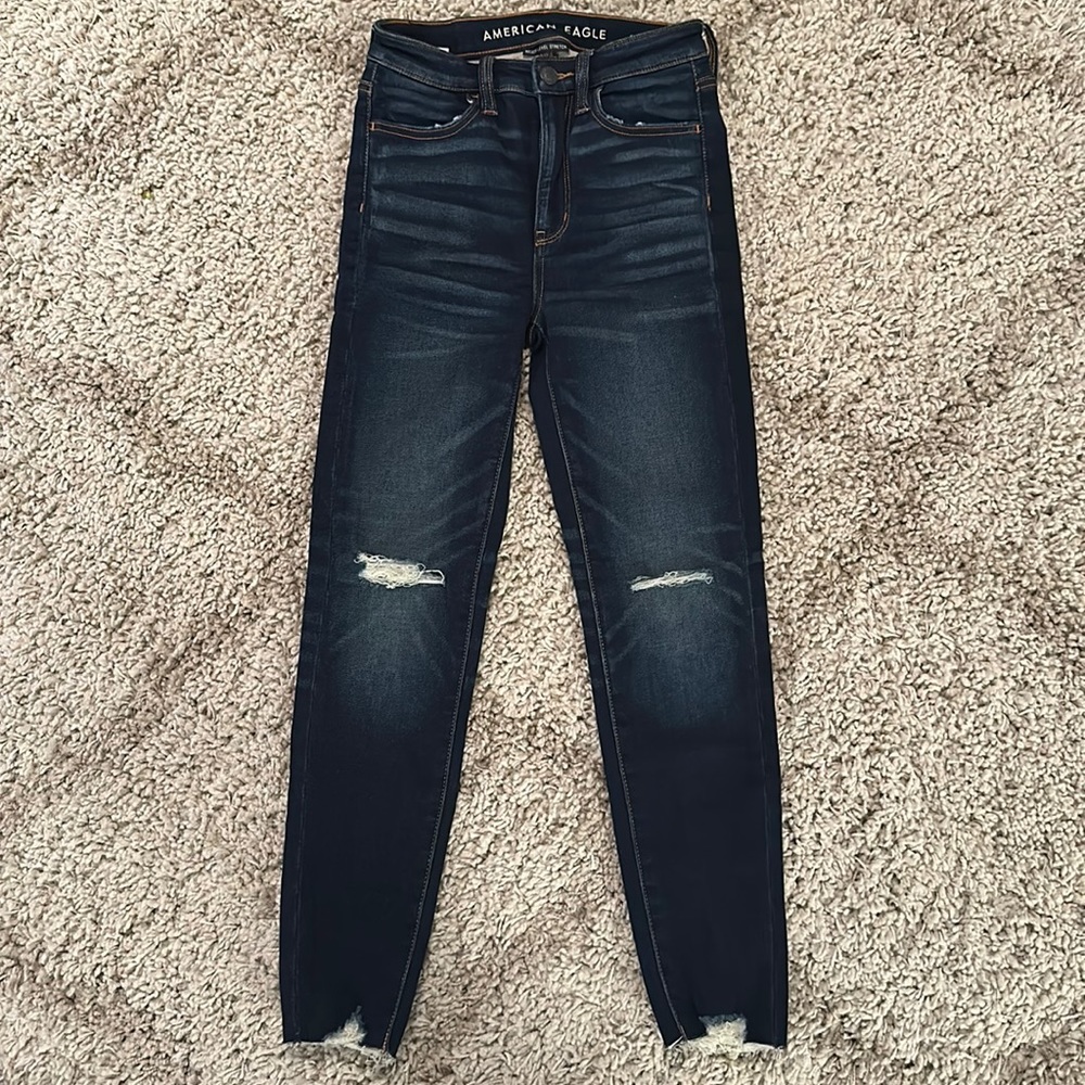 American Eagle Outfitters Dark Blue Distressed Jeggings